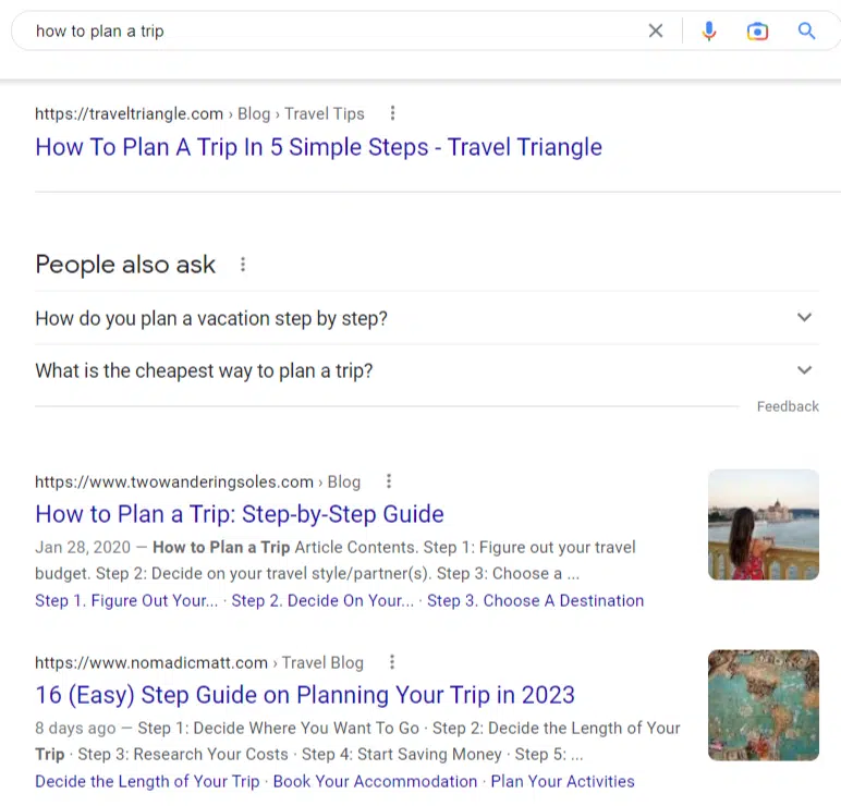 "How to plan a trip" SERPs