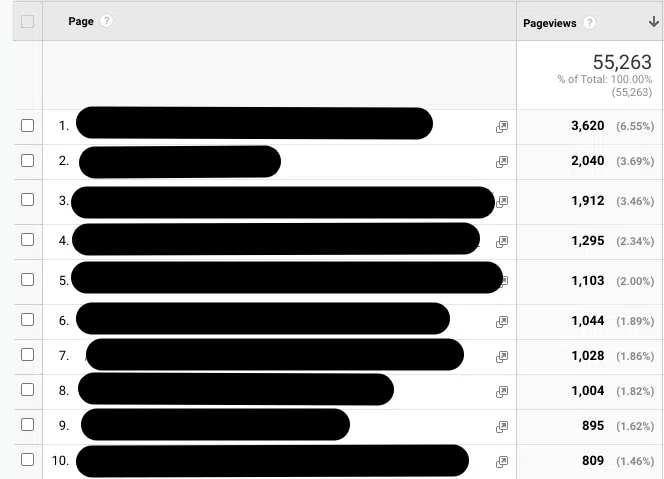 Pages report in Google Analytics.
