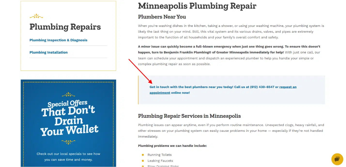 Plumbing repair service page