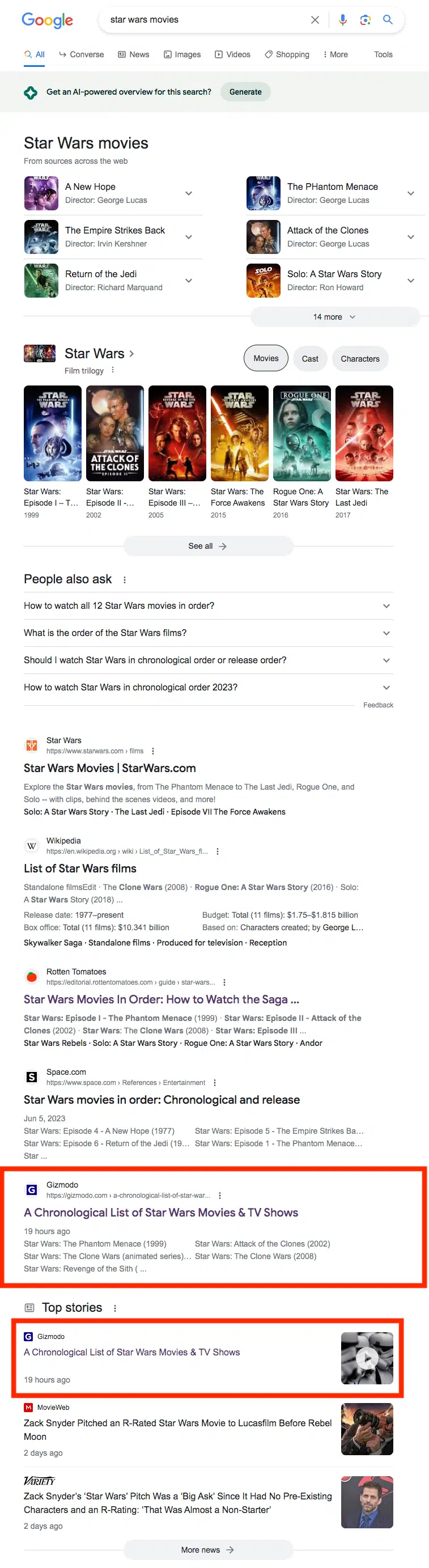 Star Wars Movies Google